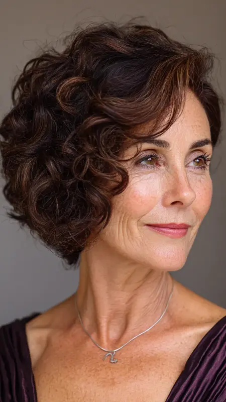 Side-Swept Curly Bob - Hairstyles For Women Over 60 With Curly Hair