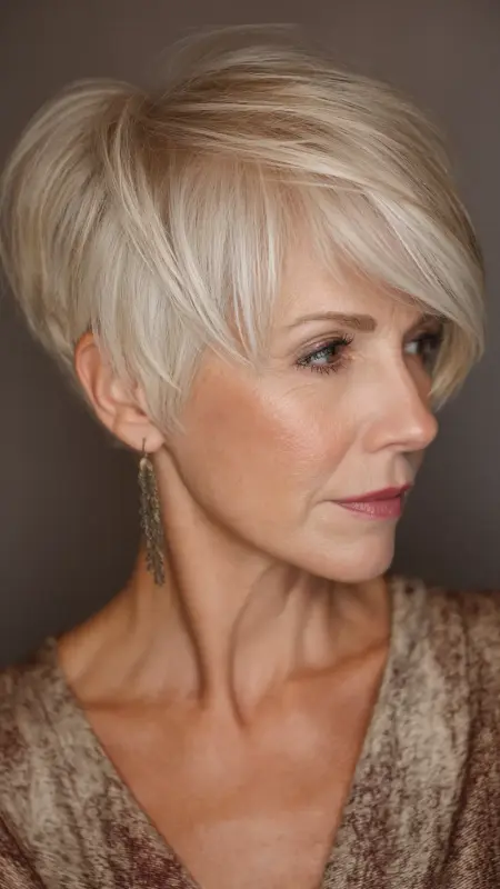 Side-Swept Feminine Pixie - Pixie hairstyles for older women over 60