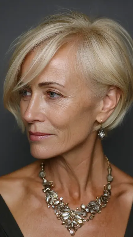 Side-Swept Pixie -  Pixie Cut Hairstyles For Older Women 