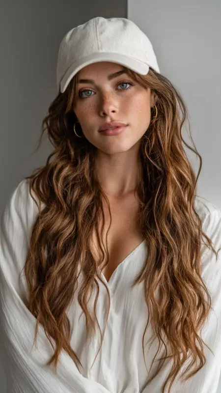 Side-Swept Waves  Trucker Hat -  Trucker Hat Hairstyles 