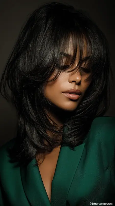 Silk Press Blowout with Sleek Curtain Bangs - Blowout with curtain bangs