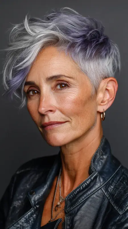 Silver Ash Pixie with Undercut - hair color ideas for women over 70