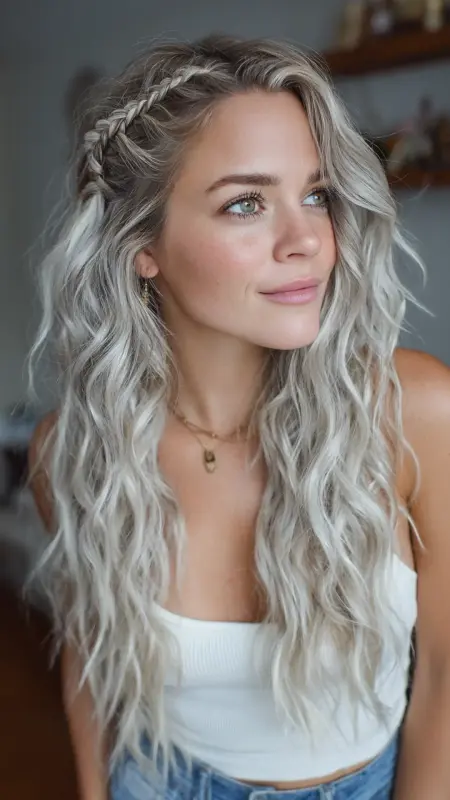Silver Balayage Beach Waves - Silver highlights