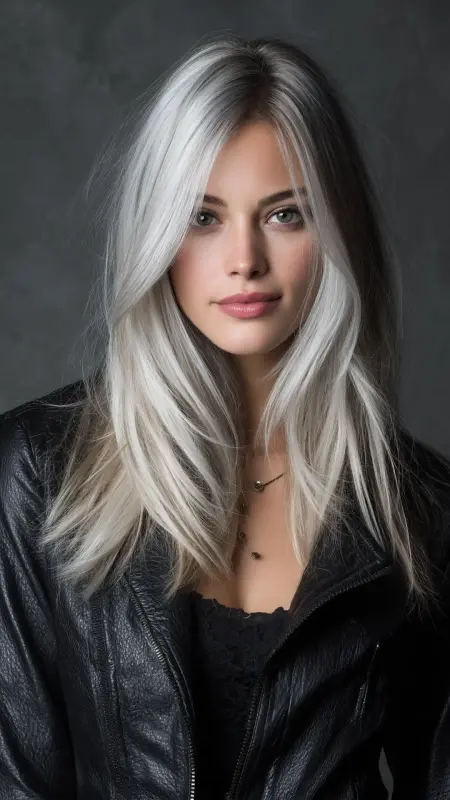 Silver Blonde with Dark Roots - Hair color ideas for women in 30s