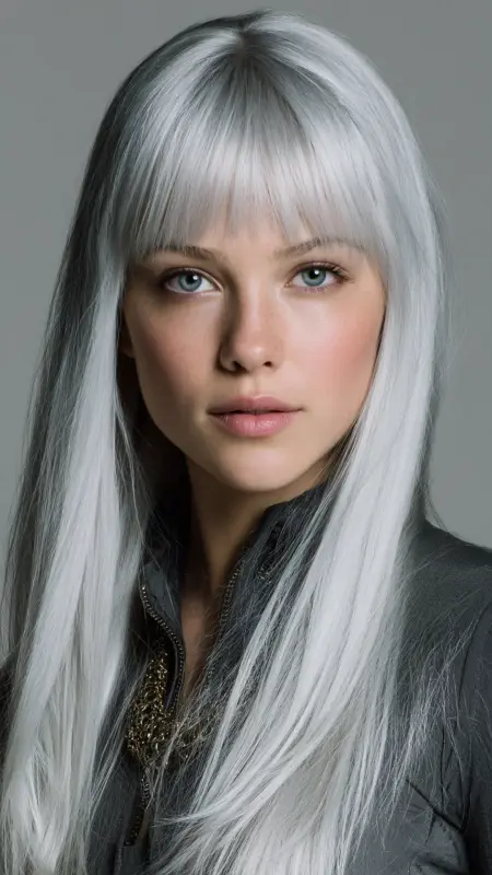 Silver Blunt Fringe - silver hair color ideas