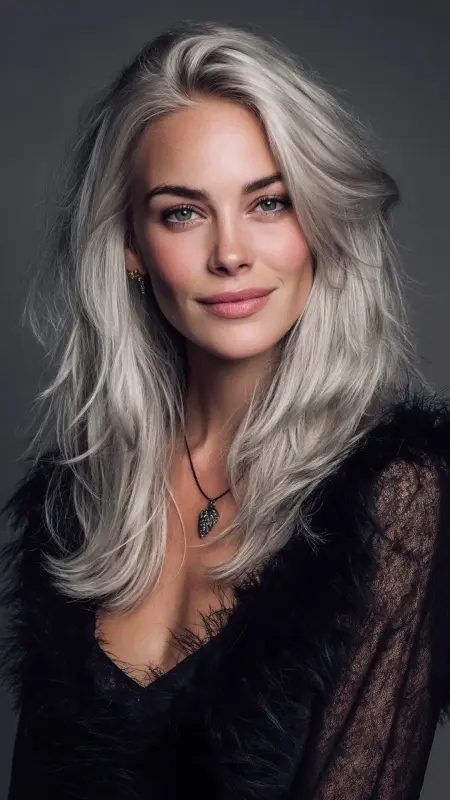 Silver Feathered Layers - silver hair color ideas