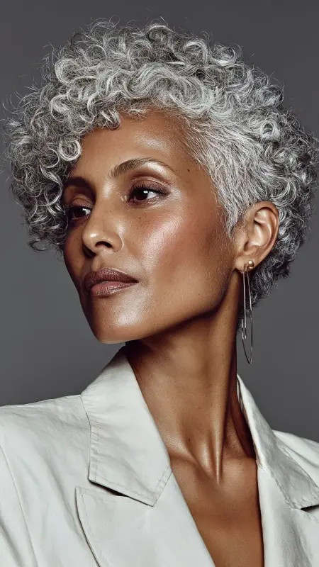 Silver Halo Curls - Hairstyles For Women Over 60 With Curly Hair