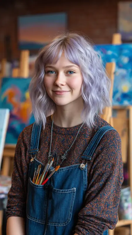 Silver Lavender Dip Dye on a Chin-Length Bob - Hair color ideas for students