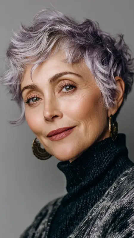 Silver Lavender Short Crop - hair color ideas for women over 70