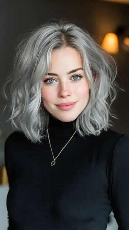 Silver Lob with Soft Waves - Silver highlights