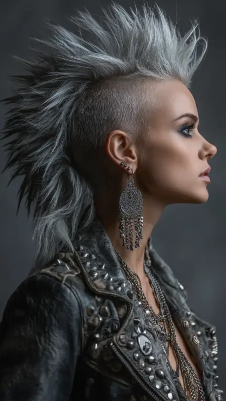Silver Mohawk with Shaved Sides - silver hair color ideas