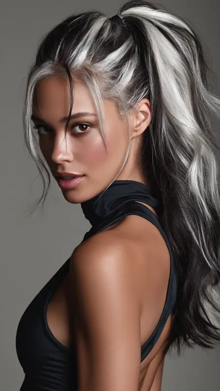 Silver Peekaboo Highlights in a Ponytail - Silver highlights