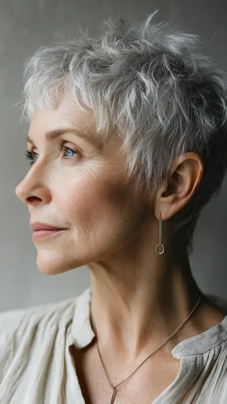 Silver Pixie with Tapered Back - hair color ideas for women over 70