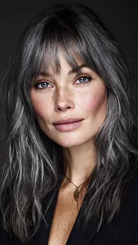 Enchanting Silver Ripples: Unveil Your Inner Glam - Silver highlights on dark hair