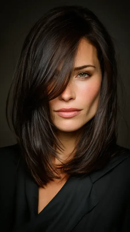 Sleek Asymmetrical Mid-Length Cut with Tucked-In - Medium asymmetrical hairstyles