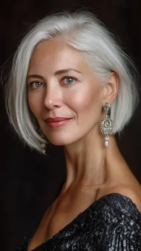 Sleek Blunt Bob with Side Part - Sassy hair older women