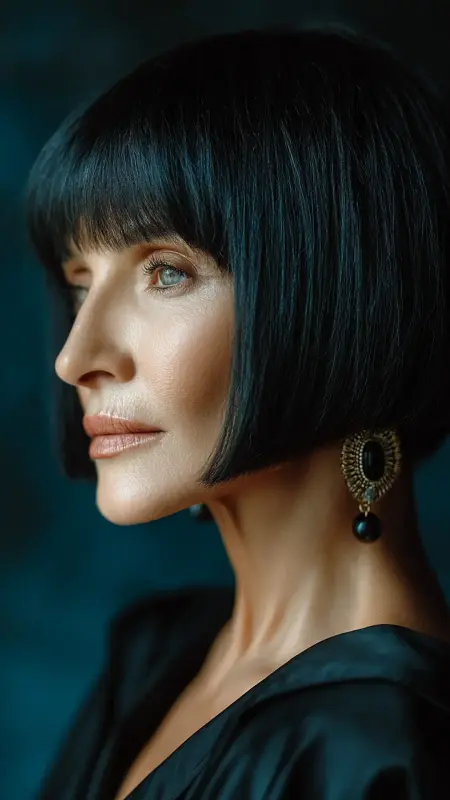 Sleek Blunt Bob with Soft Bangs -  hairstyles for women over 70 with bangs 