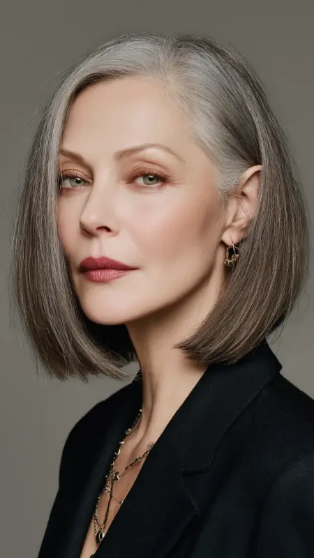 Sleek Blunt Cut with Middle Part - Shoulder Length Hairstyles For Women Over 60