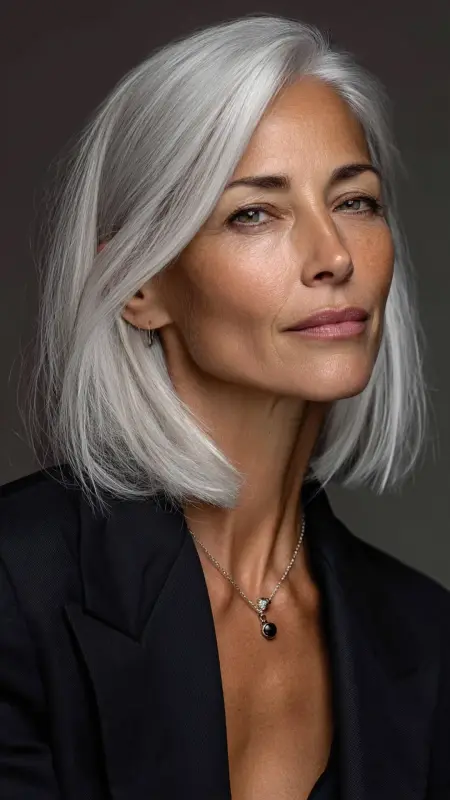 Sleek Blunt Lob with Soft Layers - Medium length hair with layers over 60 older women