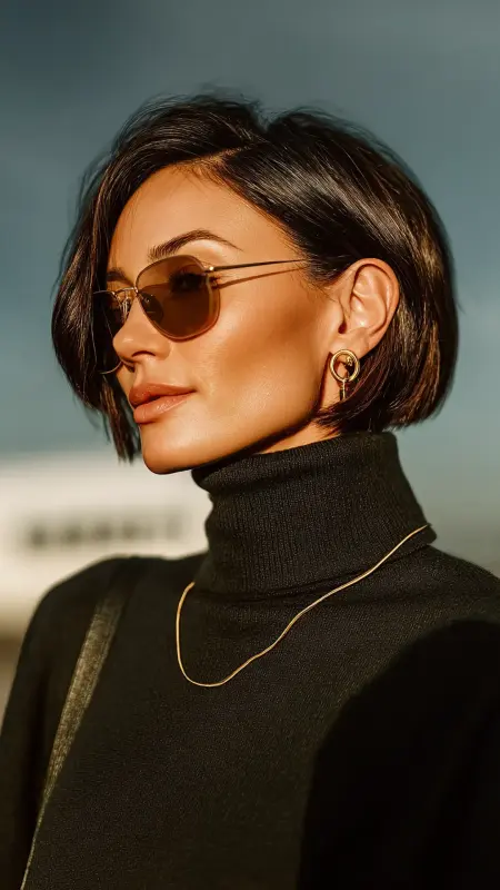 Sleek Bob with Tucked-Behind-Ear Finish - Airport Hairstyles for Short Hair
