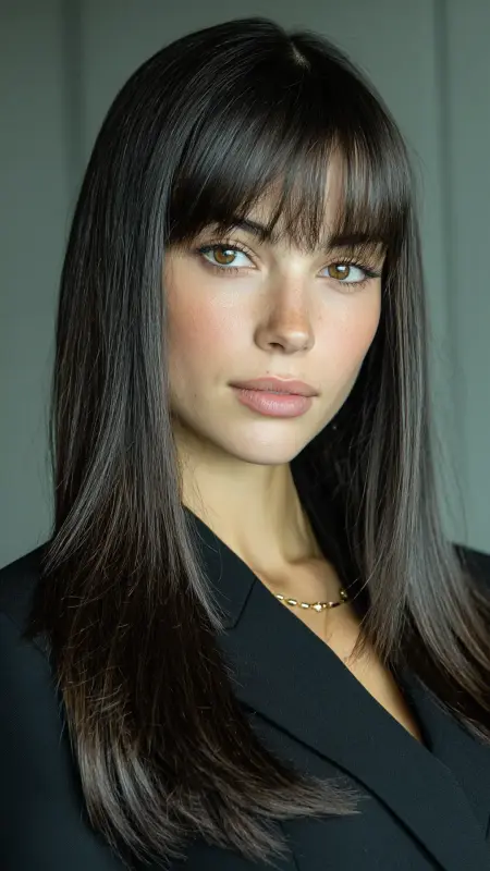 Sleek Butterfly Bangs with Straight Long Hair - Butterfly bangs