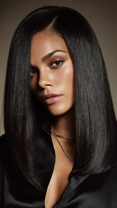 Sleek Center-Parted Glass Hair - Straight Hairstyles