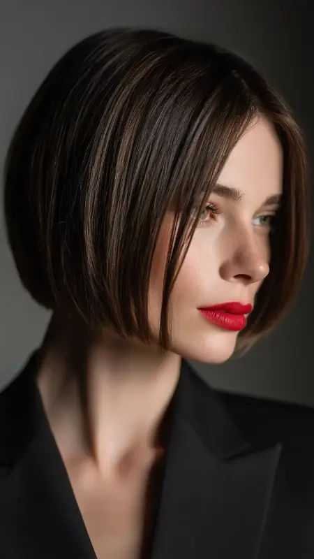 Sleek Chin-Length Bob with Deep Side Part - Vintage bob hairstyle