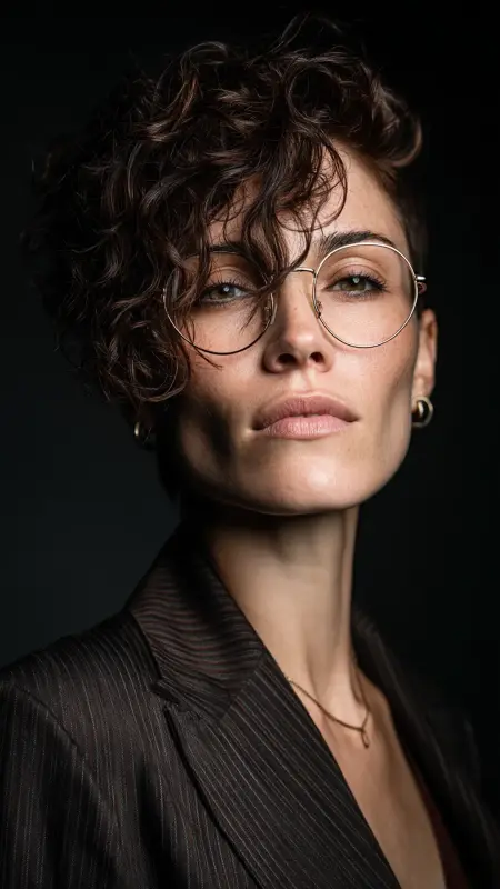 Sleek Curly Taper with Side Part - short curly hair with glasses