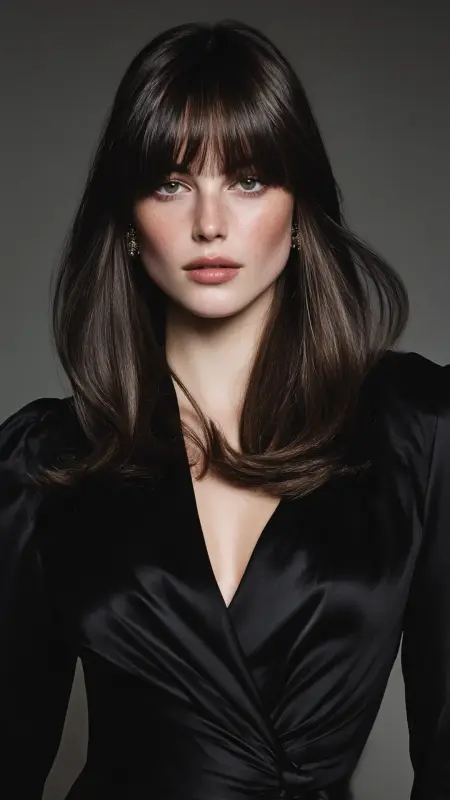 Sleek Luxe Blowout with Blunt Curtain Bangs - Blowout with curtain bangs