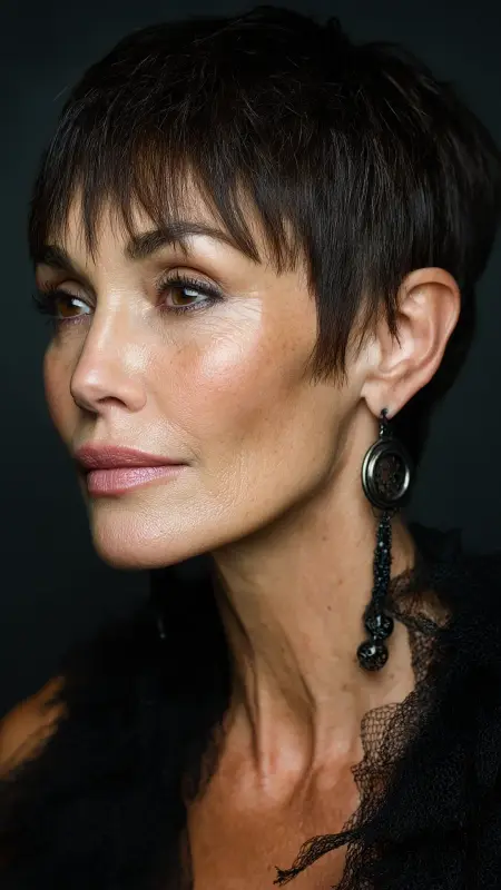 Sleek Pixie with Micro Fringe - Short pixie hairstyles for older women