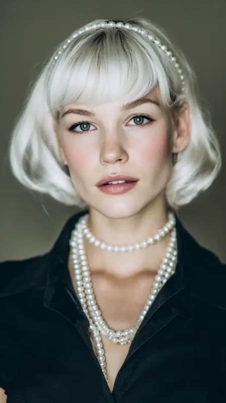 Sleek Retro Bob with Pearl Accessories - Retro bob hairstyles