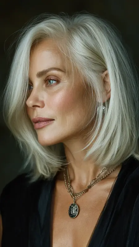 Sleek Shoulder-Length Cut with Deep Side Part - Medium length haircuts for women over 50