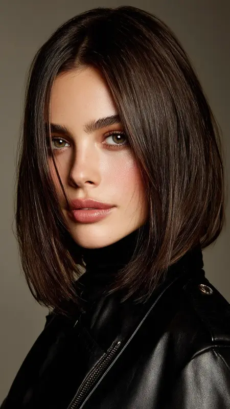 Sleek Shoulder-Length Cut with Middle Part - Shoulder length haircut for round faces