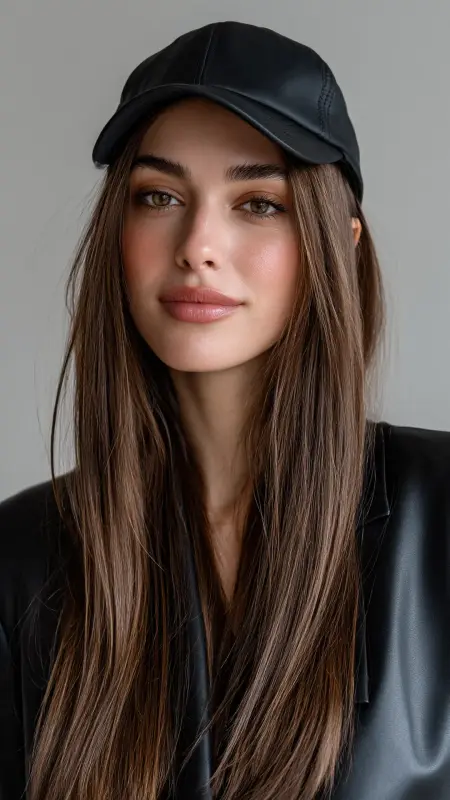 Sleek Straight Hair  Trucker Hat -  Trucker Hat Hairstyles 