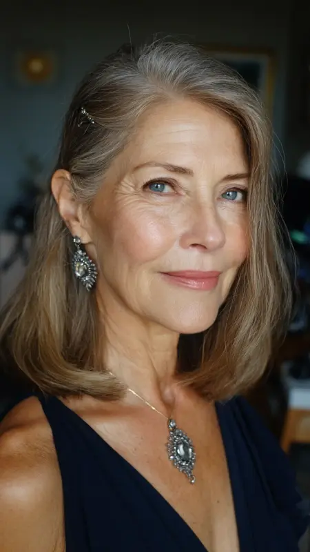 Sleek Straight Lob with Side Part - Shoulder Length Hairstyles For Women Over 60
