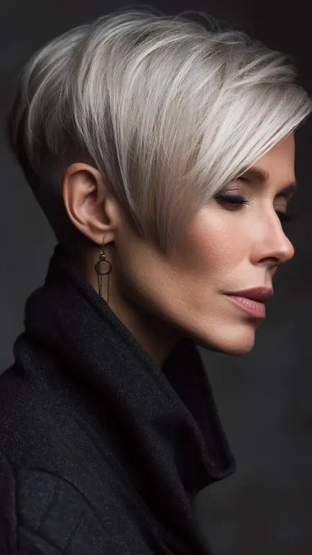 Sleek Undercut Pixie with Side Part - Undercut pixie haircut for older women