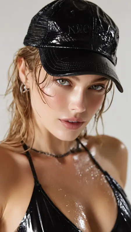 Slicked Back Wet Look -  Trucker Hat Hairstyles 