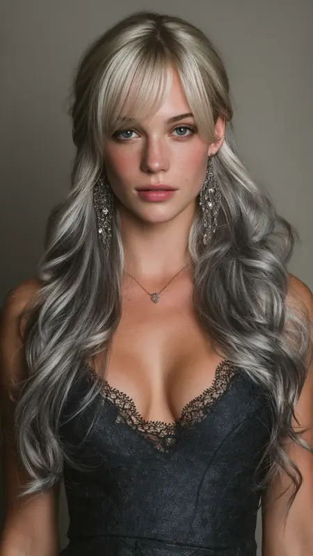 Smoky Silver Long Layers - silver hair color ideas