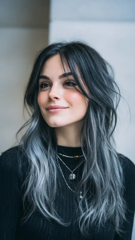 Soft Black Hair with Pearlized Ends -  Hair color for college students 