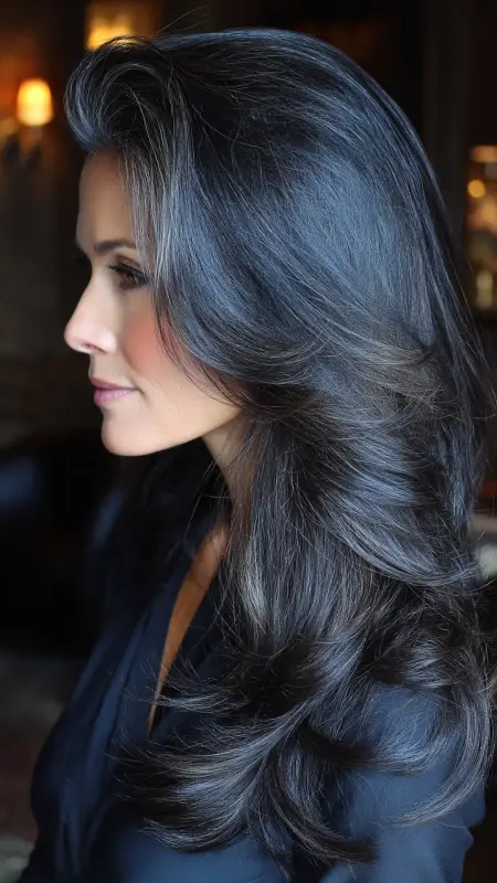 Soft Black with Blue Undertones - Hair color ideas for women over 50