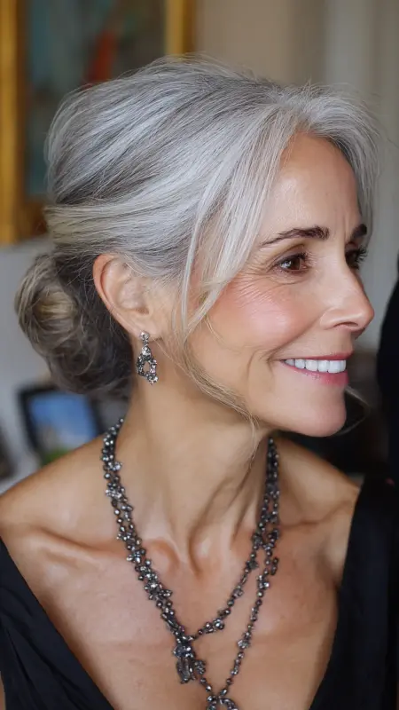 Soft Chignon with Side Part - Hairstyles for 80 year old women