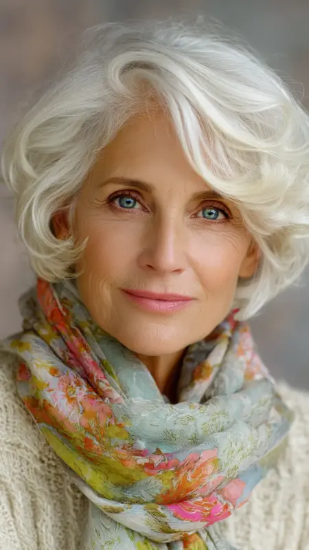 Soft Curled Bob -  Short white hair for older women 