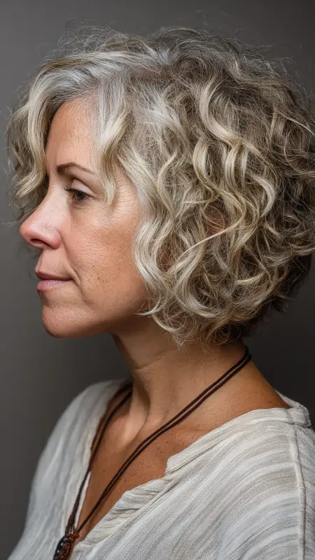 Soft Curly Bob with Side Part - Hairstyles For Women Over 60 With Curly Hair