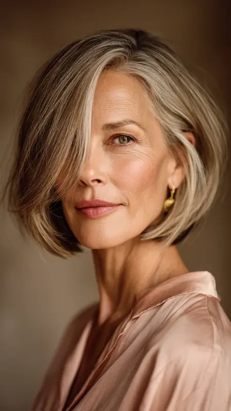 Soft Feathered Layers with Side-Swept Bangs - Shoulder Length Hairstyles For Women Over 60