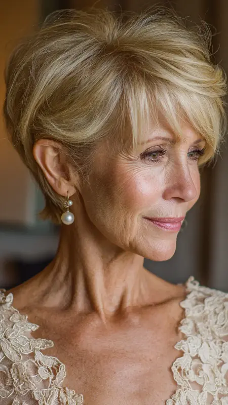 Soft Feathered Pixie -  Pixie Cut Hairstyles For Older Women 