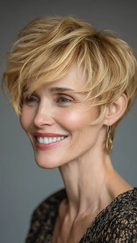Soft Feathered Pixie - Pixie hairstyles for older women over 60