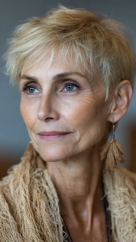Soft Feathered Pixie - Short pixie hairstyles for older women