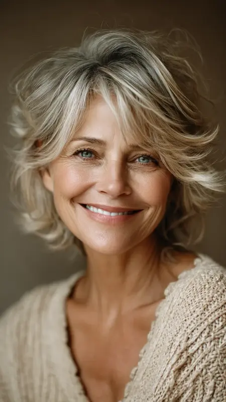 Soft Layered Bob with Side Bangs - Medium Length Bob Haircuts For Women Over 50