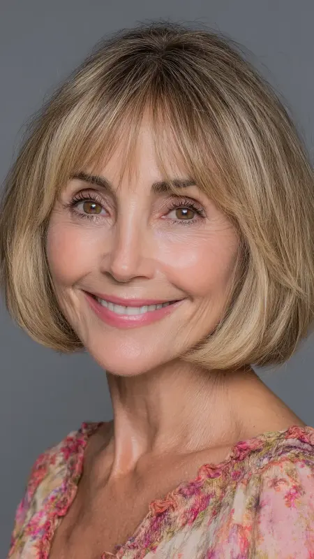 Soft Layered Bob with Wispy Bangs -  hairstyles for women over 70 with bangs 