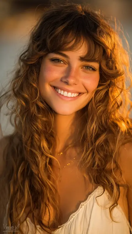 Soft Layered Butterfly Bangs with Loose Waves - Butterfly bangs